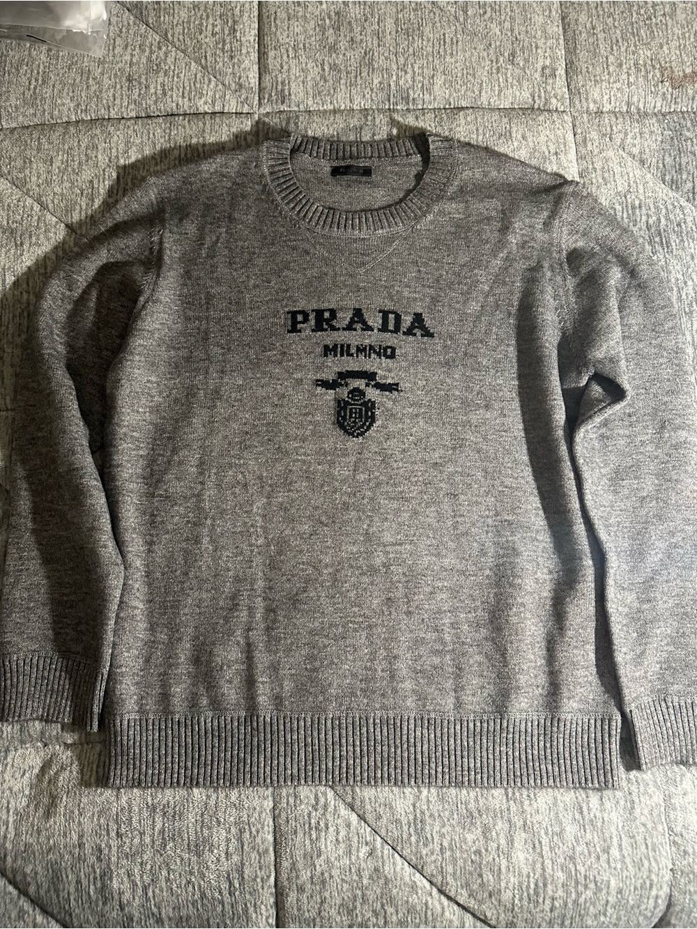 Prada Intarsia-Knit Logo Crewneck Sweater